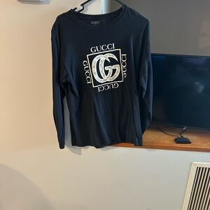 Gucci Black Long Sleeve Tee with White Logo